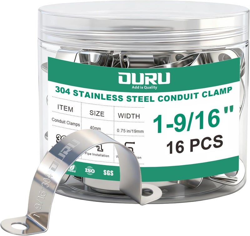 ORU 16pcs 1-9/16 Inch Conduit Clamp 304 Stainless Steel, Rigid Metal Pipe Clamp U Bracket, 2 Holes Pipe Strap for Automotive, Wire & Tube - Image 1